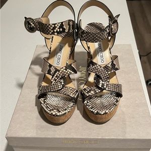 Jimmy Choo Snake Print Leather Wedges